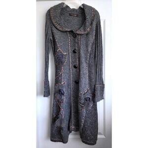 Forla Paris Grey Mohair Wool Blend Longline Rosette Cardigan Coat Sz‎ S Artsy